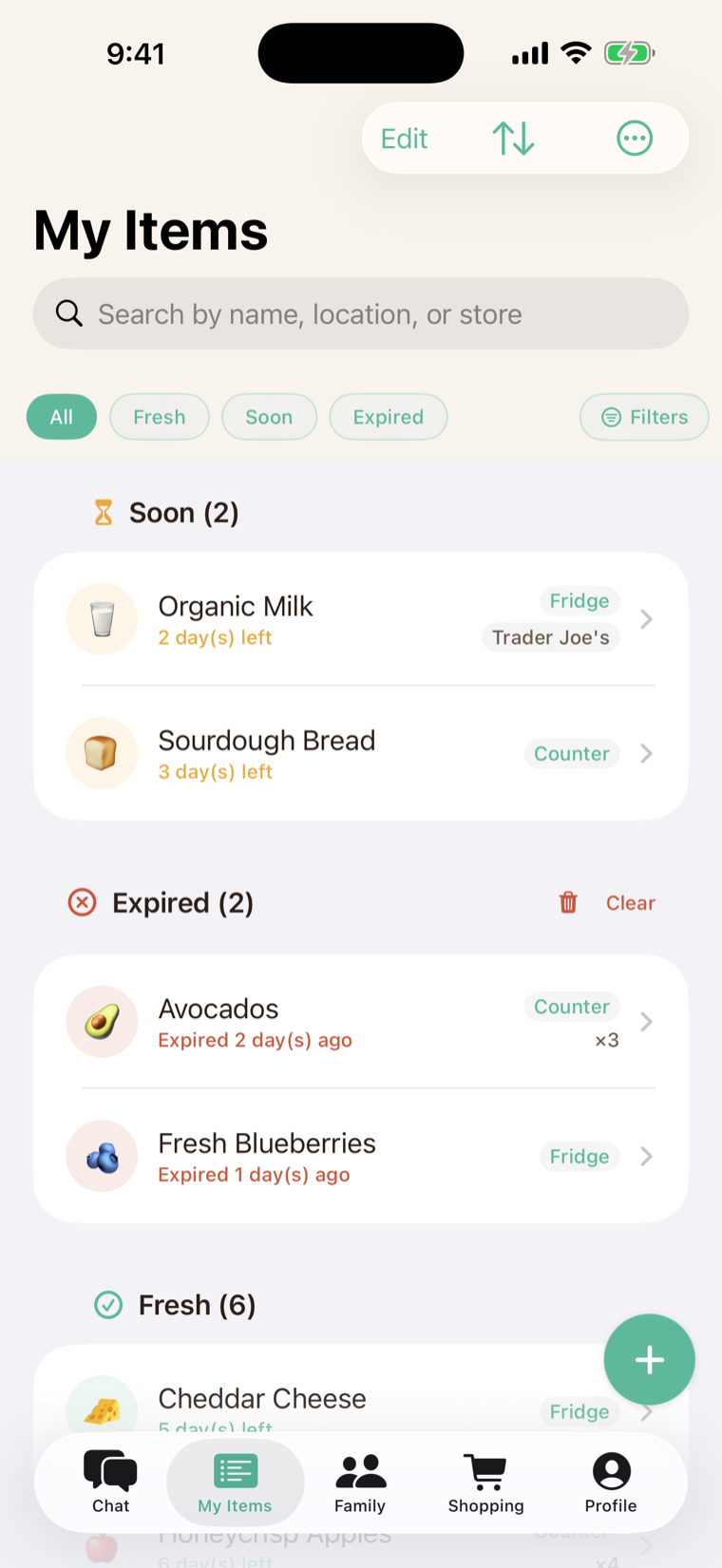 The pantry list with expiry dates
