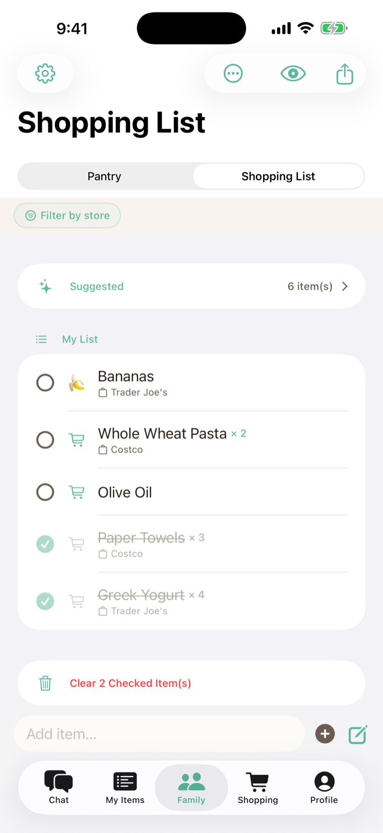 The shared household shopping list everyone checks off