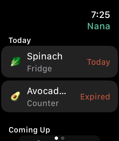 The Apple Watch app showing what's expiring today